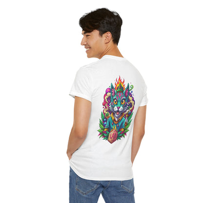 Psychedelic Flame Cat Graphic Tee — Colorful Trippy Cat Design