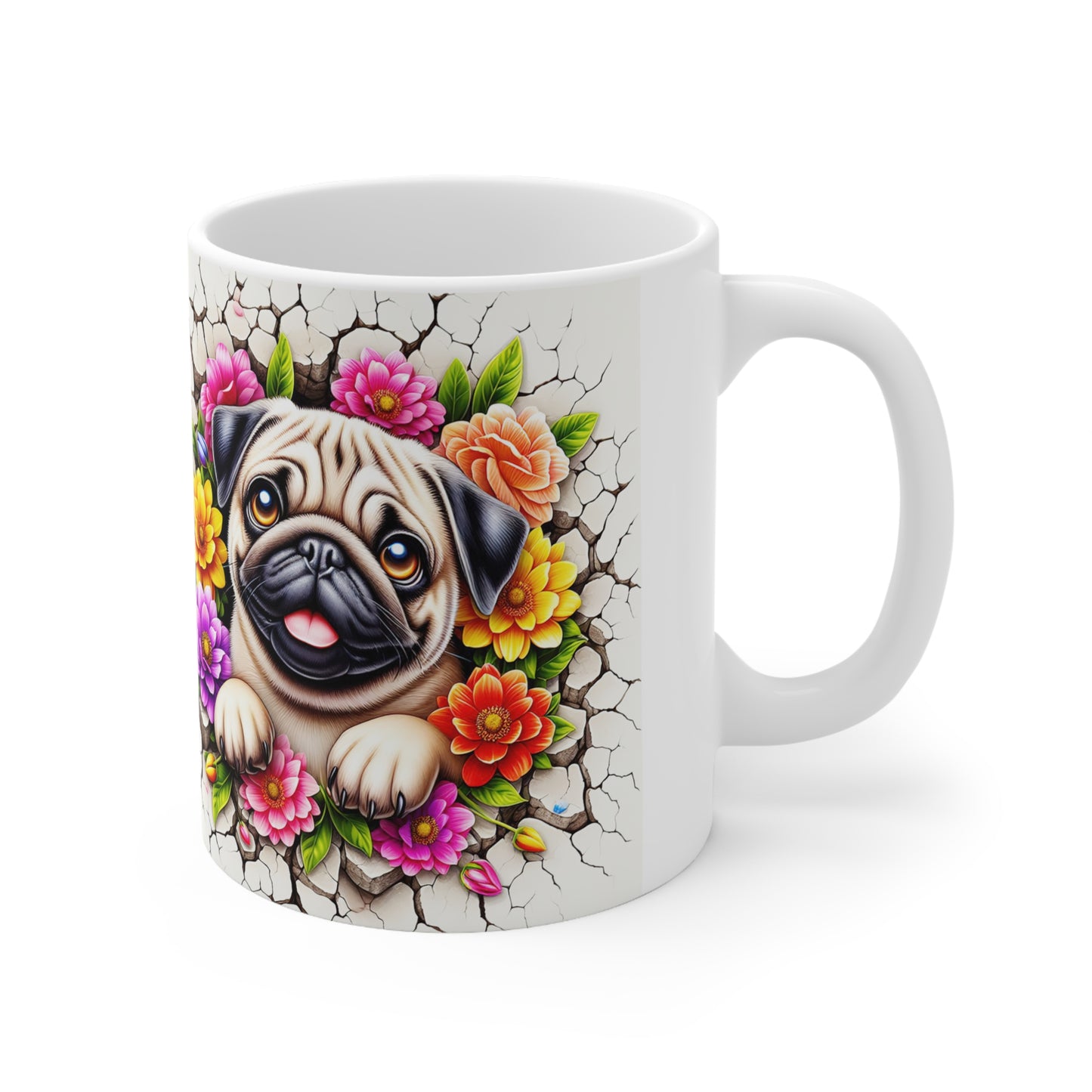 Floral Pug Ceramic Coffee Mug - 11oz & 15oz