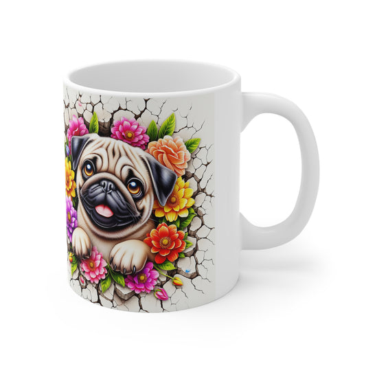 Floral Pug Ceramic Coffee Mug - 11oz & 15oz