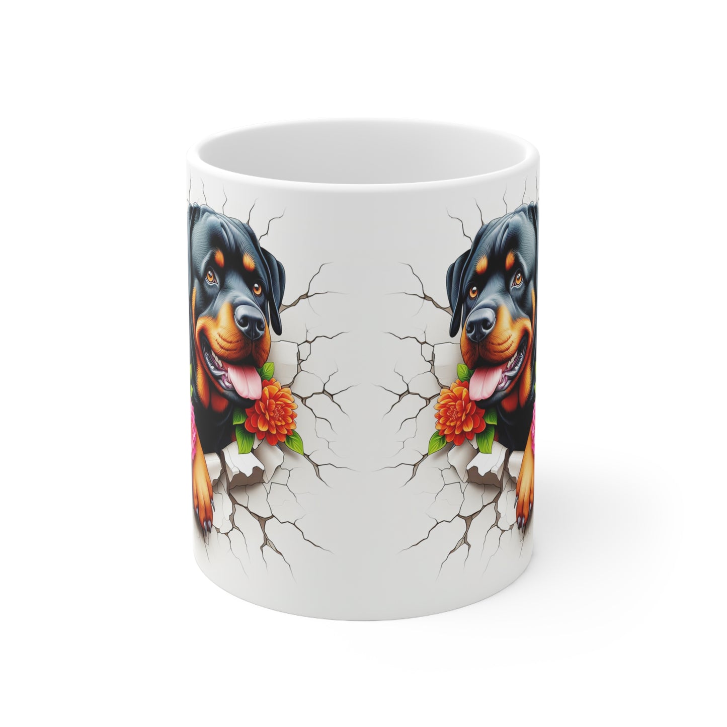 Rottweiler Floral Ceramic Coffee Mug - 11oz & 15oz