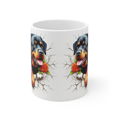 Rottweiler Floral Ceramic Coffee Mug - 11oz & 15oz