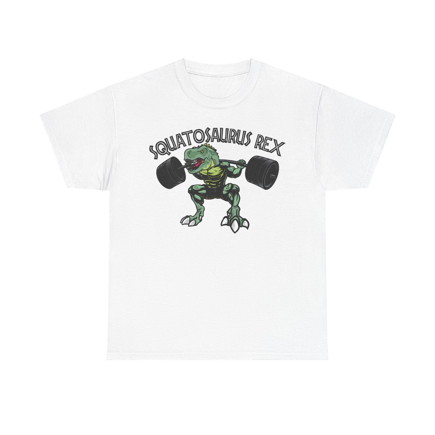 Squatosaurus Rex Heavy Cotton Tee - Fun Gym Shirt for Fitness Enthusiasts