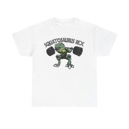 Squatosaurus Rex Heavy Cotton Tee - Fun Gym Shirt for Fitness Enthusiasts