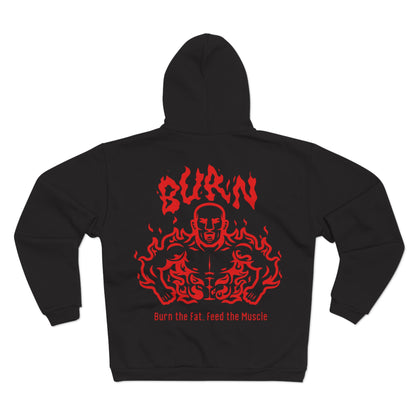 Fitness Motivation Unisex Hooded Zip Sweatshirt - 'Burn the Fat, Feed the Muscle'