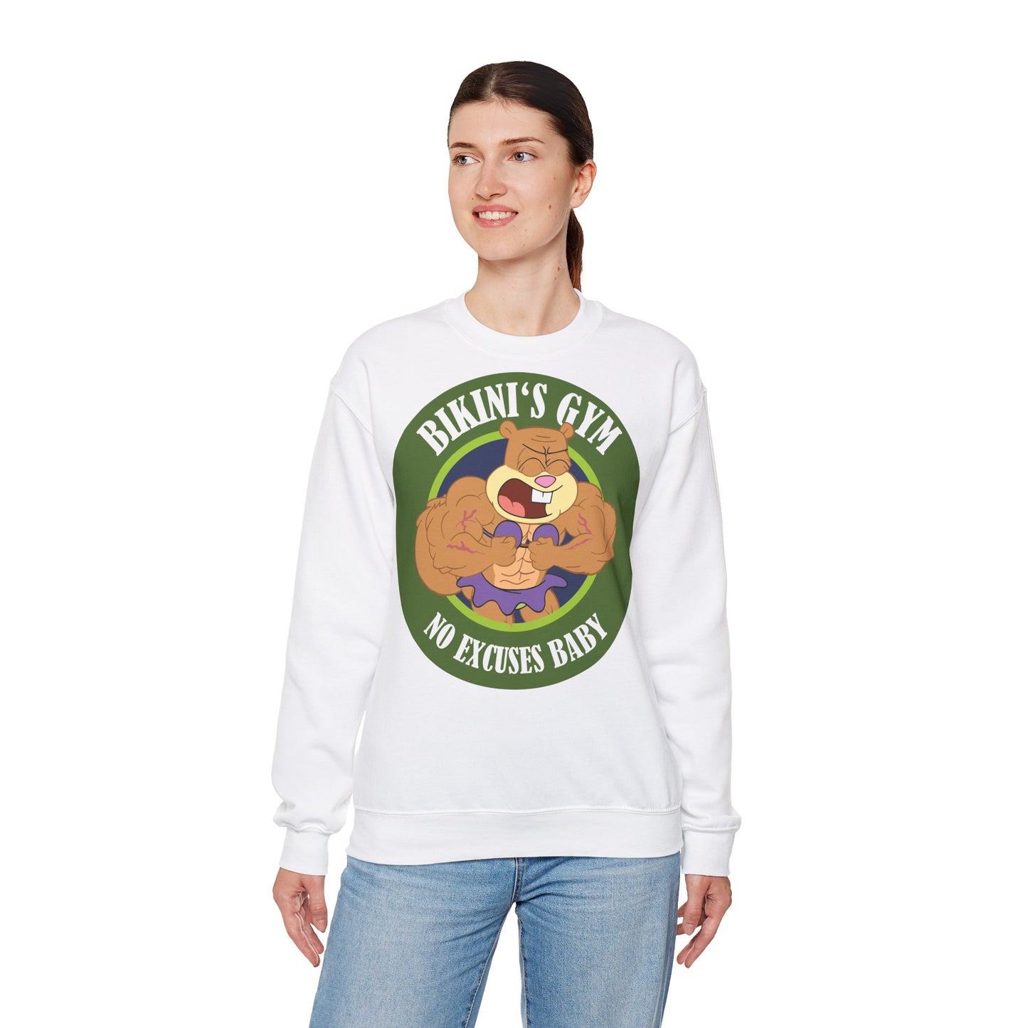 Bikini's Gym No Excuses Unisex Heavy Blend™ Crewneck Sweatshirt for Fitness Enthusiasts