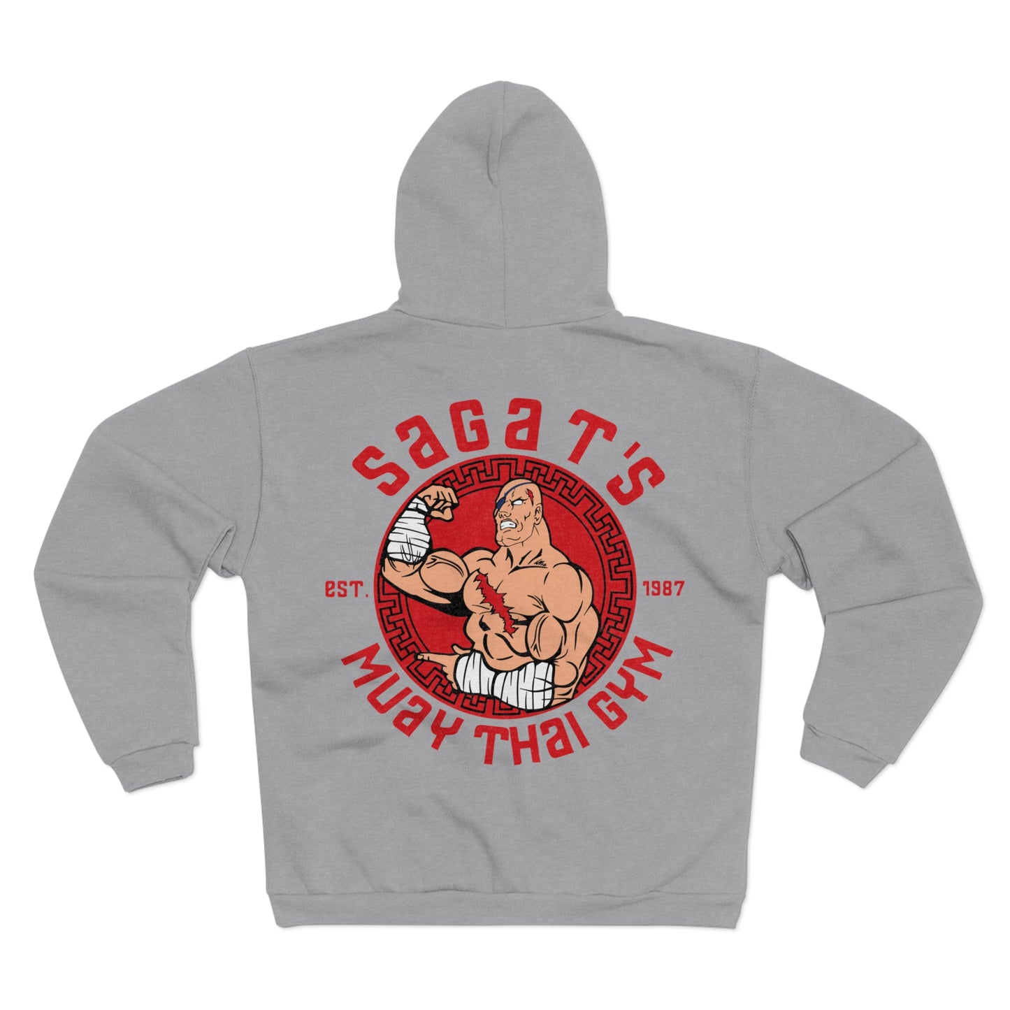 Sagat's Muay Thai Gym Unisex Hooded Zip Sweatshirt - Athletic Style for Fitness Enthusiasts