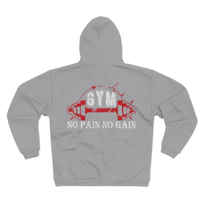 Unisex Gym Zip Sweatshirt - 'No Pain No Gain' - Perfect for Workout Enthusiasts