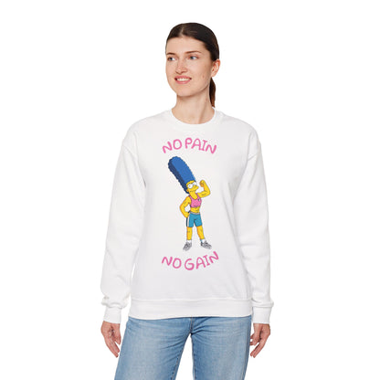 Motivational Marge Simpson Sweatshirt - 'No Pain No Gain' White
