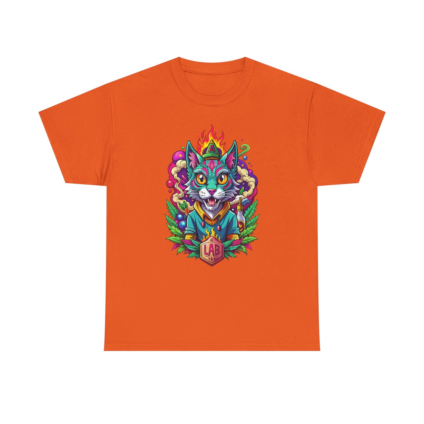 Psychedelic Flame Cat Graphic Tee — Colorful Trippy Cat Design