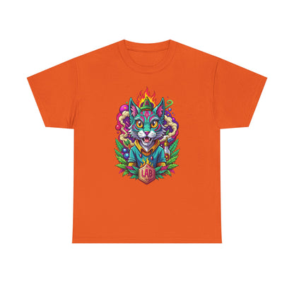 Psychedelic Flame Cat Graphic Tee — Colorful Trippy Cat Design