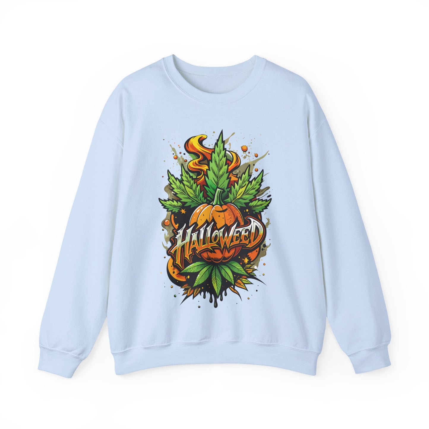 Halloween Pumpkin Graphic Sweatshirt — 'Halloween' Pumpkin & Leaves Illustration