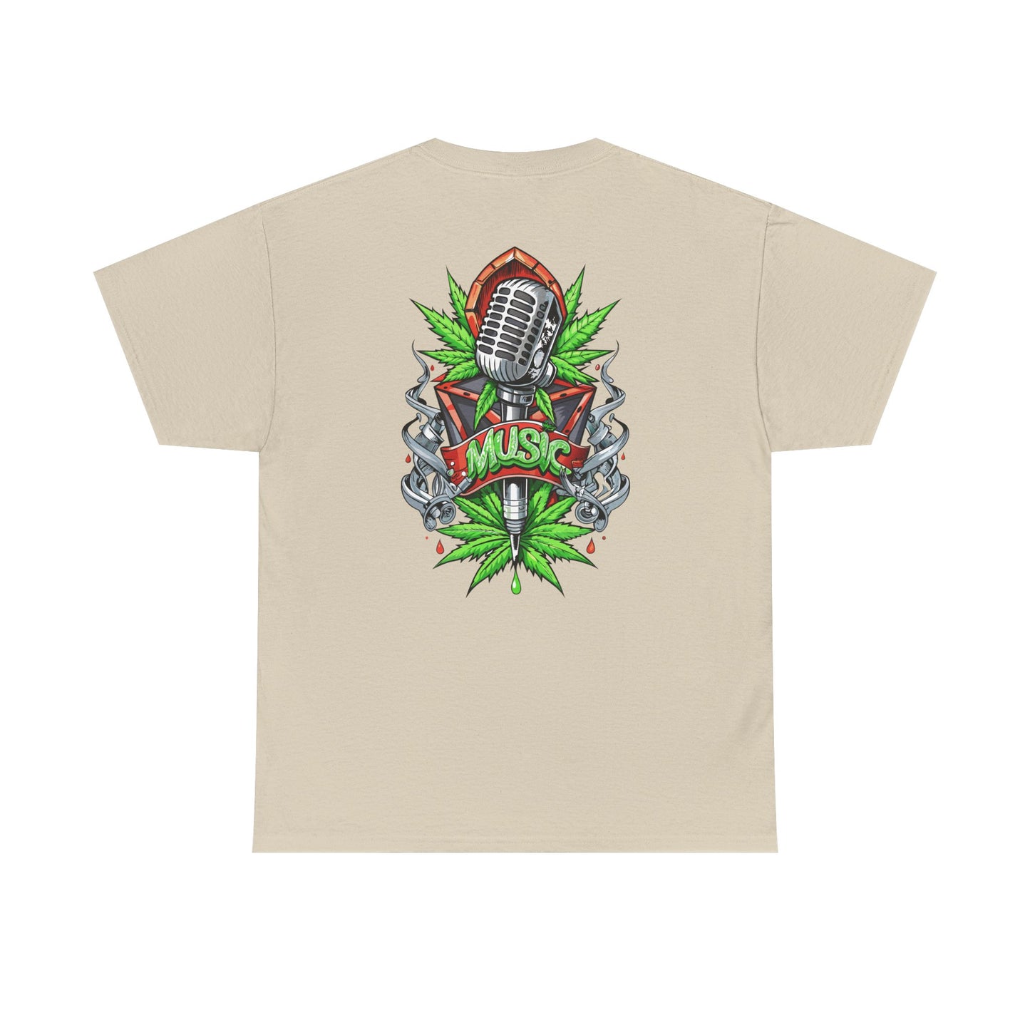 Music Microphone Tee — Retro Mic & Leaf Graphic T-Shirt