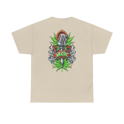 Music Microphone Tee — Retro Mic & Leaf Graphic T-Shirt