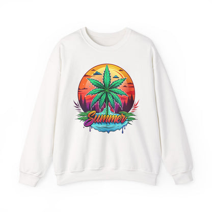 Summer Cannabis Leaf Swaetshirt – Retro Tropical Sunset