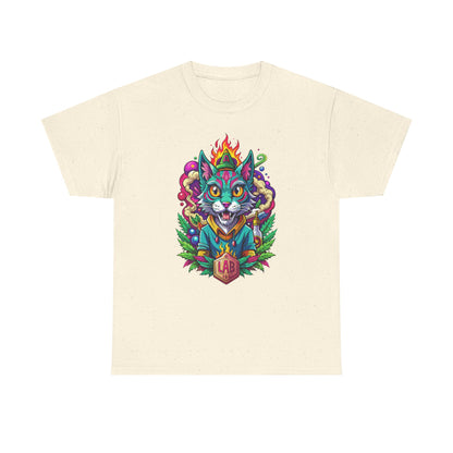 Psychedelic Flame Cat Graphic Tee — Colorful Trippy Cat Design