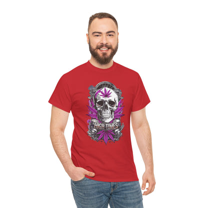 Skull & Purple Cannabis Leaf Tee - "High Times" Graphic T-Shirt Both