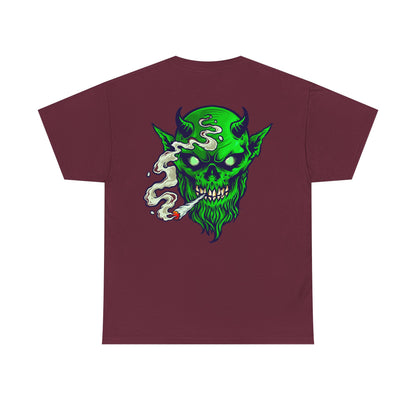 Smoking Green Demon Skull T-Shirt — Creepy Stoner Graphic Tee