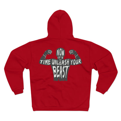 Unisex Hooded Zip Sweatshirt - "Unleash Your Beast" Motivational Hoodie