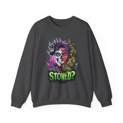 Sweatshirt— 'Stoned?' Skull Face Graphic for Cannabis Lovers