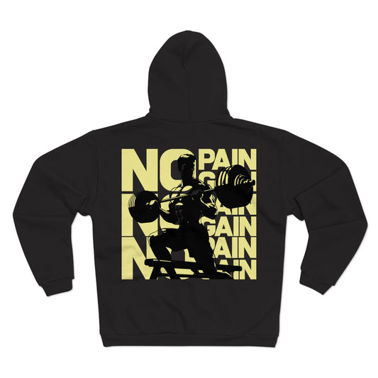 Motivational Gym Zip Hoodie - 'No Pain No Gain' - Unisex Fitness Sweatshirt