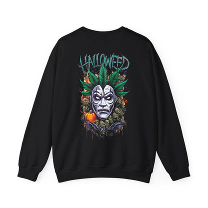 Hallowed Harvest — Halloween Mask & Pumpkin Graphic Sweatshirt