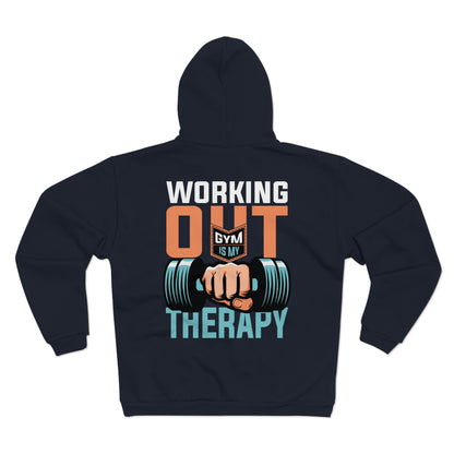 Unisex Zip Hoodie - 'Working Out is My Therapy' - Perfect for Gym Lovers