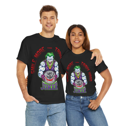Joker Workout Tee - Smile More, Train Hard Unisex Heavy Cotton T-Shirt Black
