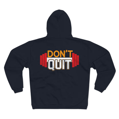 Motivational Unisex Zip Sweatshirt – "DON'T QUIT" Fitness Hoodie