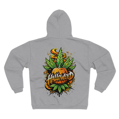 Halloween Pumpkin Graphic Zip Hoodie  — 'Halloween' Pumpkin & Leaves Illustration