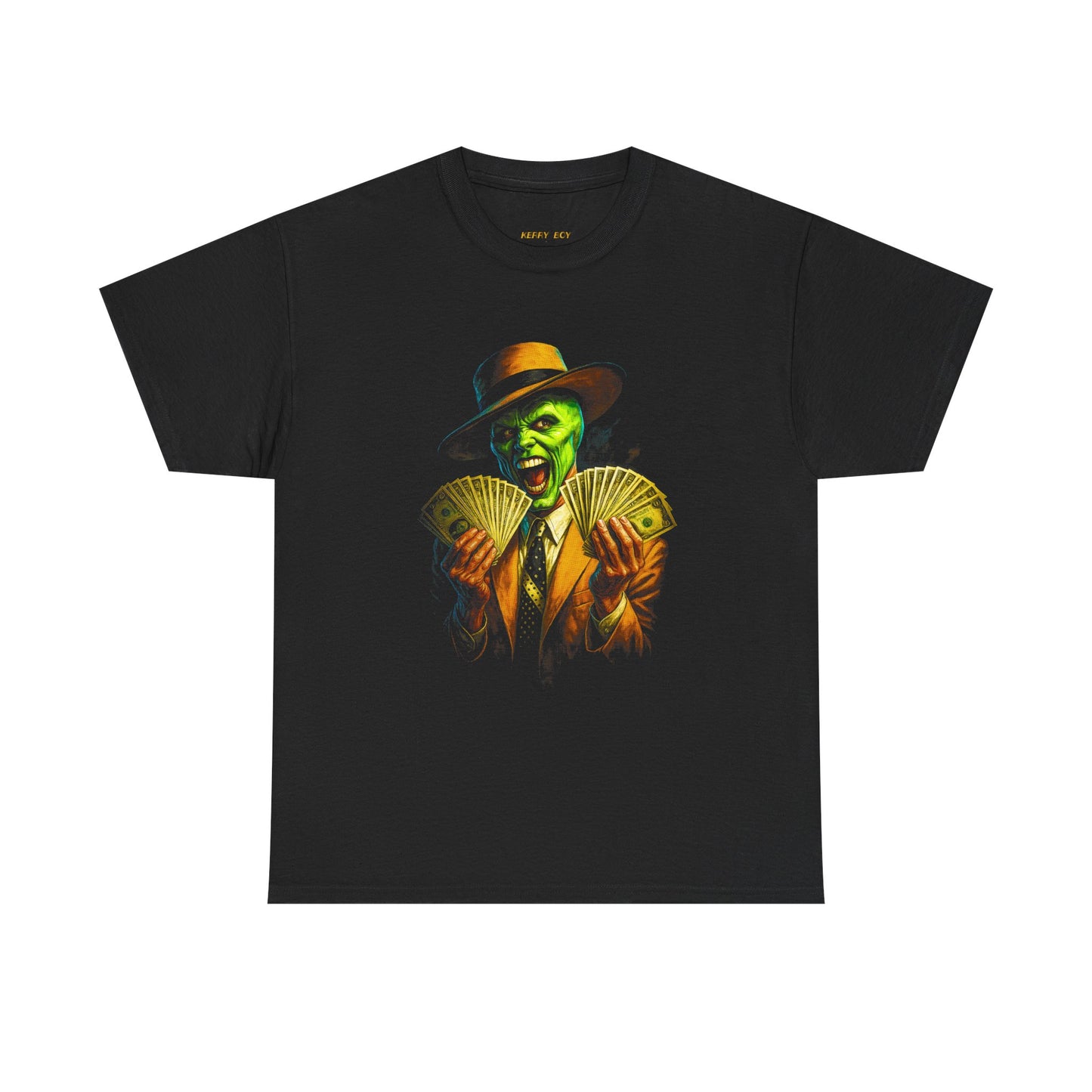 T-Shirt — The Mask Vintage Joker with Money Graphic (Green Face, Fedora)