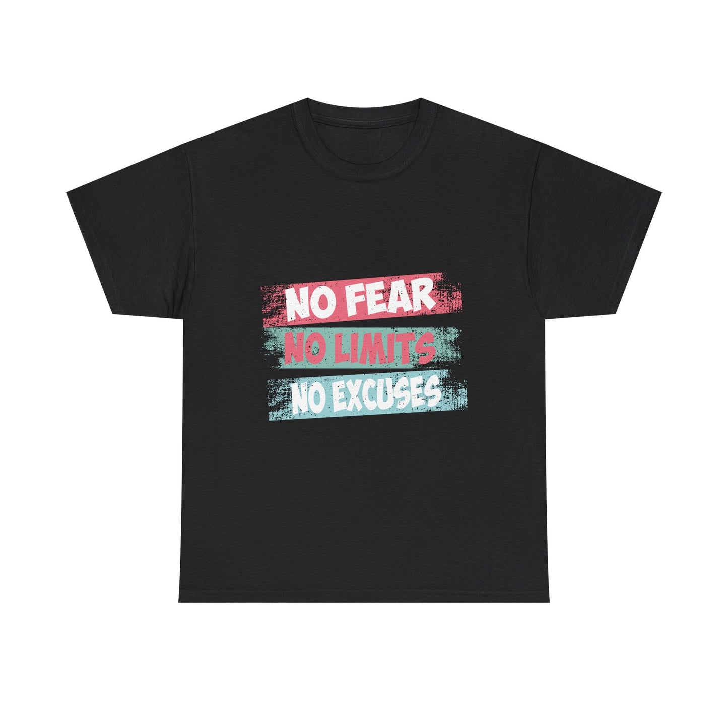 Inspiring Motivational Tee - Unisex Heavy Cotton Shirt with 'No Fear, No Limits, No Excuses' Design