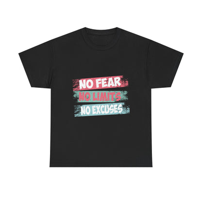 Inspiring Motivational Tee - Unisex Heavy Cotton Shirt with 'No Fear, No Limits, No Excuses' Design