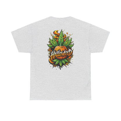 Hallowed Harvest Tee — Halloween Mask & Pumpkin Graphic T-Shirt