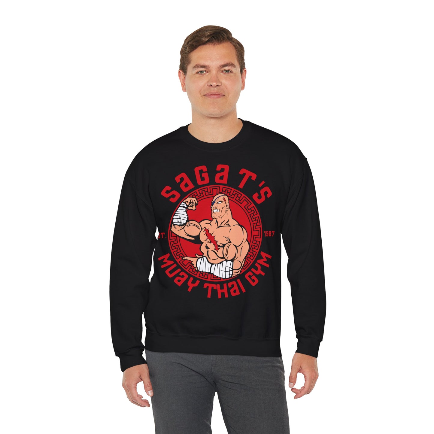 Sagat's Muay Thai Gym Unisex Heavy Blend™ Crewneck Sweatshirt - Athletic Style for Fitness Enthusiasts Black