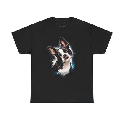 Boston Terrier Portrait T-Shirt — Cute Dog Face Tee for Pet Lovers