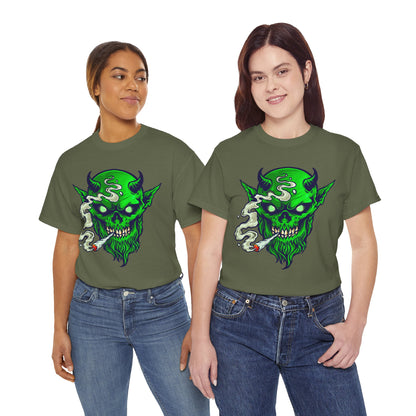 Smoking Green Demon Skull T-Shirt — Creepy Stoner Graphic Tee