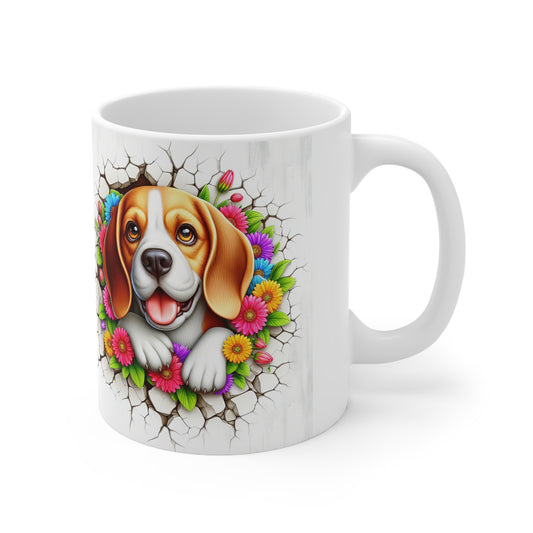Colorful Beagle Ceramic Coffee Cup - Floral Design for Dog Lovers