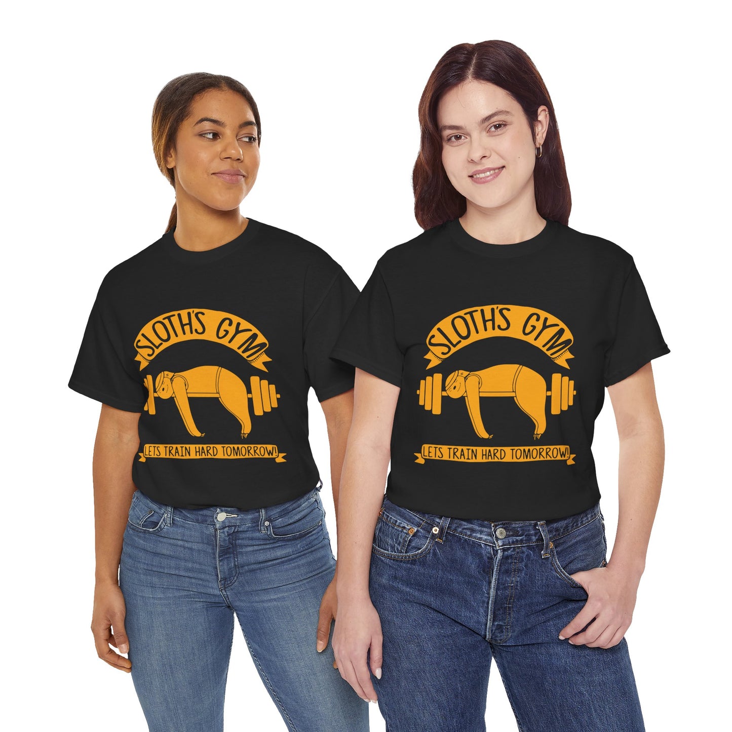 Funny Sloth Gym Tee - Unisex Heavy Cotton Tee for Relaxed Fit & Workout Humor Black