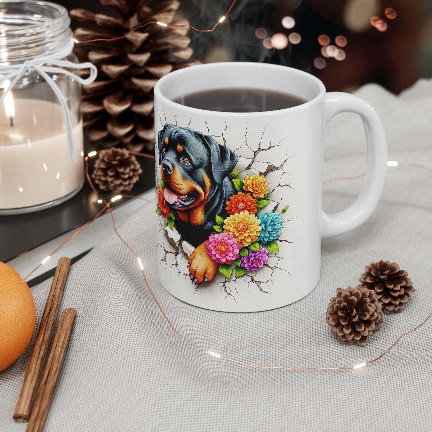Rottweiler Floral Ceramic Coffee Mug - 11oz & 15oz