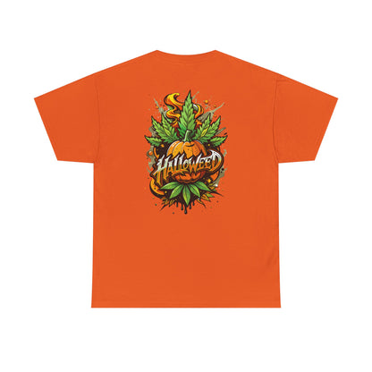 Hallowed Harvest Tee — Halloween Mask & Pumpkin Graphic T-Shirt