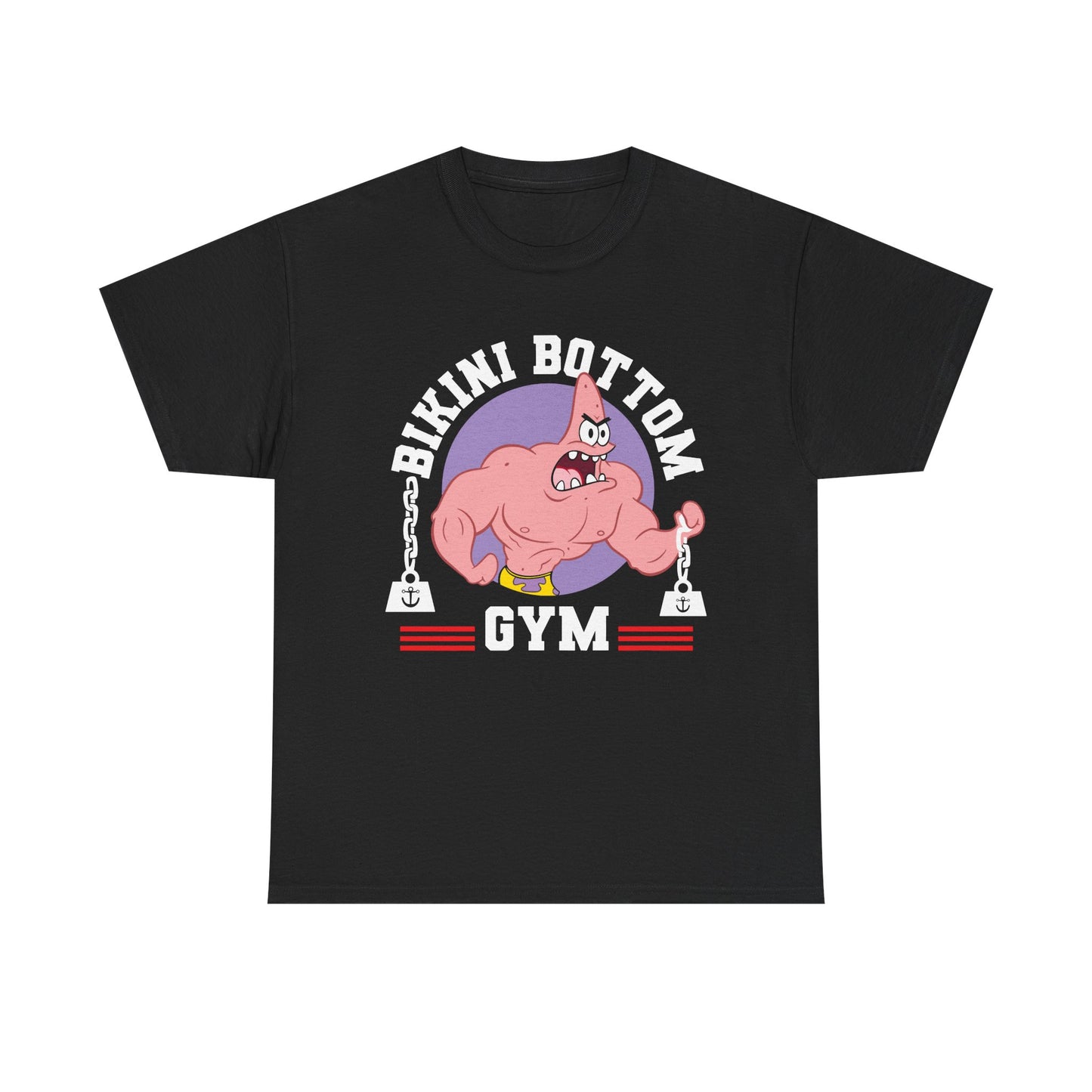Bikini Bottom Gym Patrick Black Unisex Heavy Cotton Tee