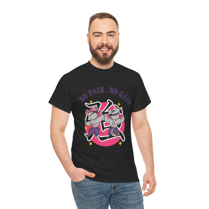 "No Pain No Gain" Unisex Heavy Cotton Tee - Motivational Fitness Shirt for Gym Lovers Black
