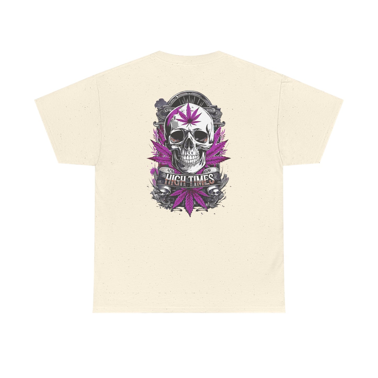 Skull & Purple Cannabis Leaf Tee - "High Times" Graphic T-Shirt Both