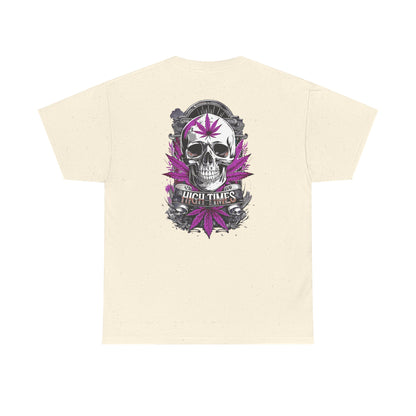 Skull & Purple Cannabis Leaf Tee - "High Times" Graphic T-Shirt Both