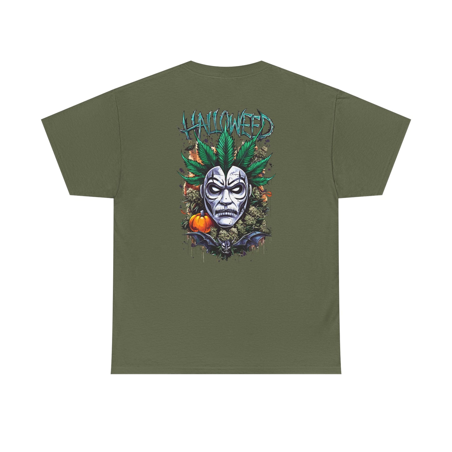 Hallowed Harvest Tee — Halloween Mask & Pumpkin Graphic T-Shirt