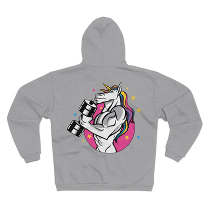 Muscle Unicorn Workout - Unisex Hooded Zip Sweatshirt for Fitness Lovers