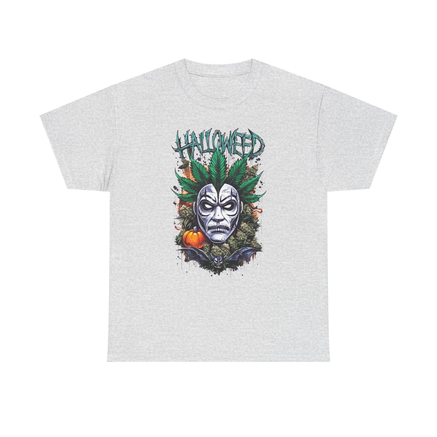 Hallowed Harvest Tee — Halloween Mask & Pumpkin Graphic T-Shirt