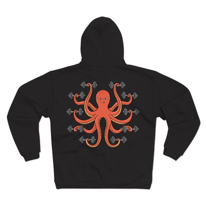 Muscle Octopus Unisex Hooded Zip Sweatshirt - Fun Workout Hoodie for Fitness Enthusiasts
