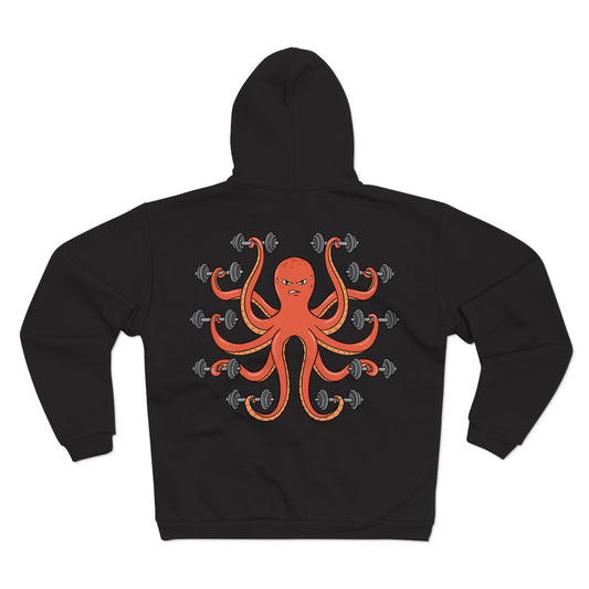Muscle Octopus Unisex Hooded Zip Sweatshirt - Fun Workout Hoodie for Fitness Enthusiasts