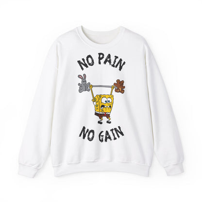 No Pain No Gain Unisex Heavy Blend™ Crewneck Sweatshirt | Fun SpongeBob Design for Fitness Lovers White